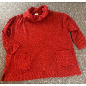 Morgan Taylor Red Cowl Neck Sweater 2X Womens Plus Ribbed Pockets Long Sleeves